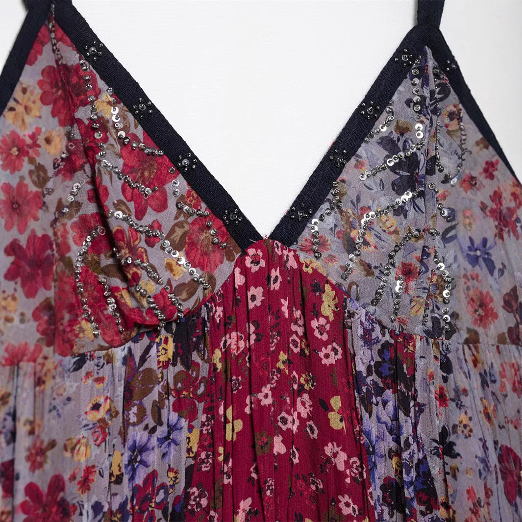 Casual Printed Spaghetti Strap Maxi Dress DP25C960