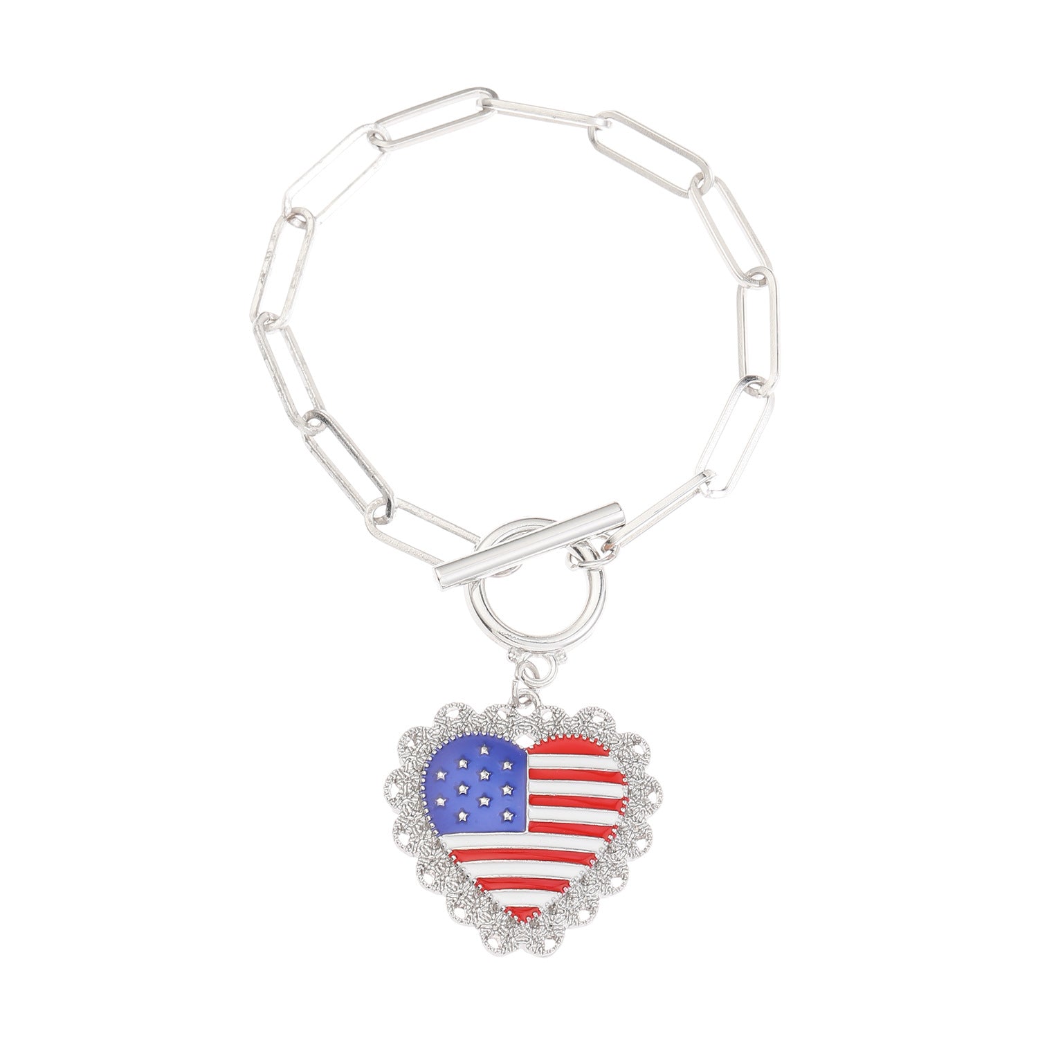 Vintage Gold Plated American Flag Pendants Chain Bracelet 8ZA6JBR130T