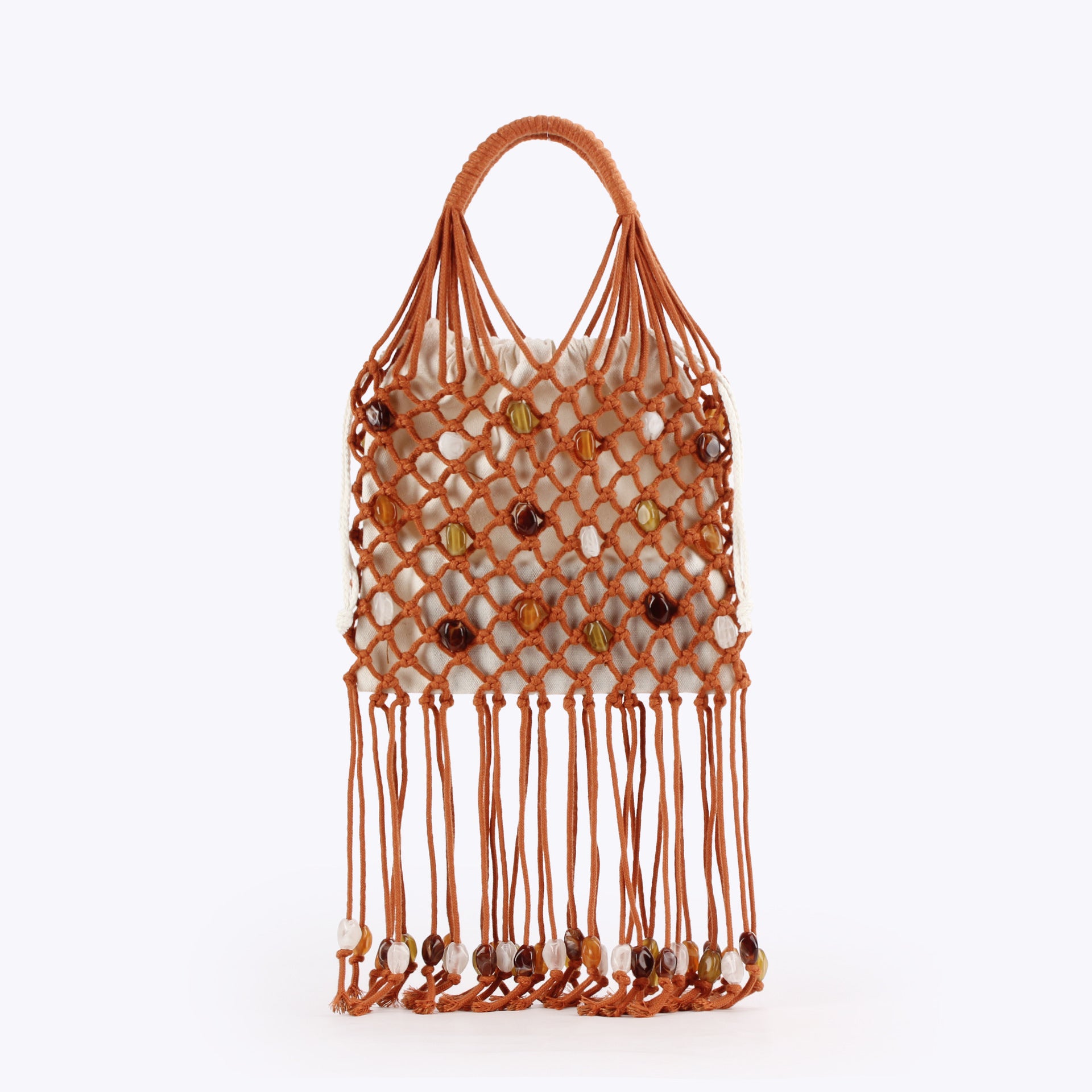 Vintage Hollow Hand Made Beaded Tassel Handbag 8CW6BBG515T