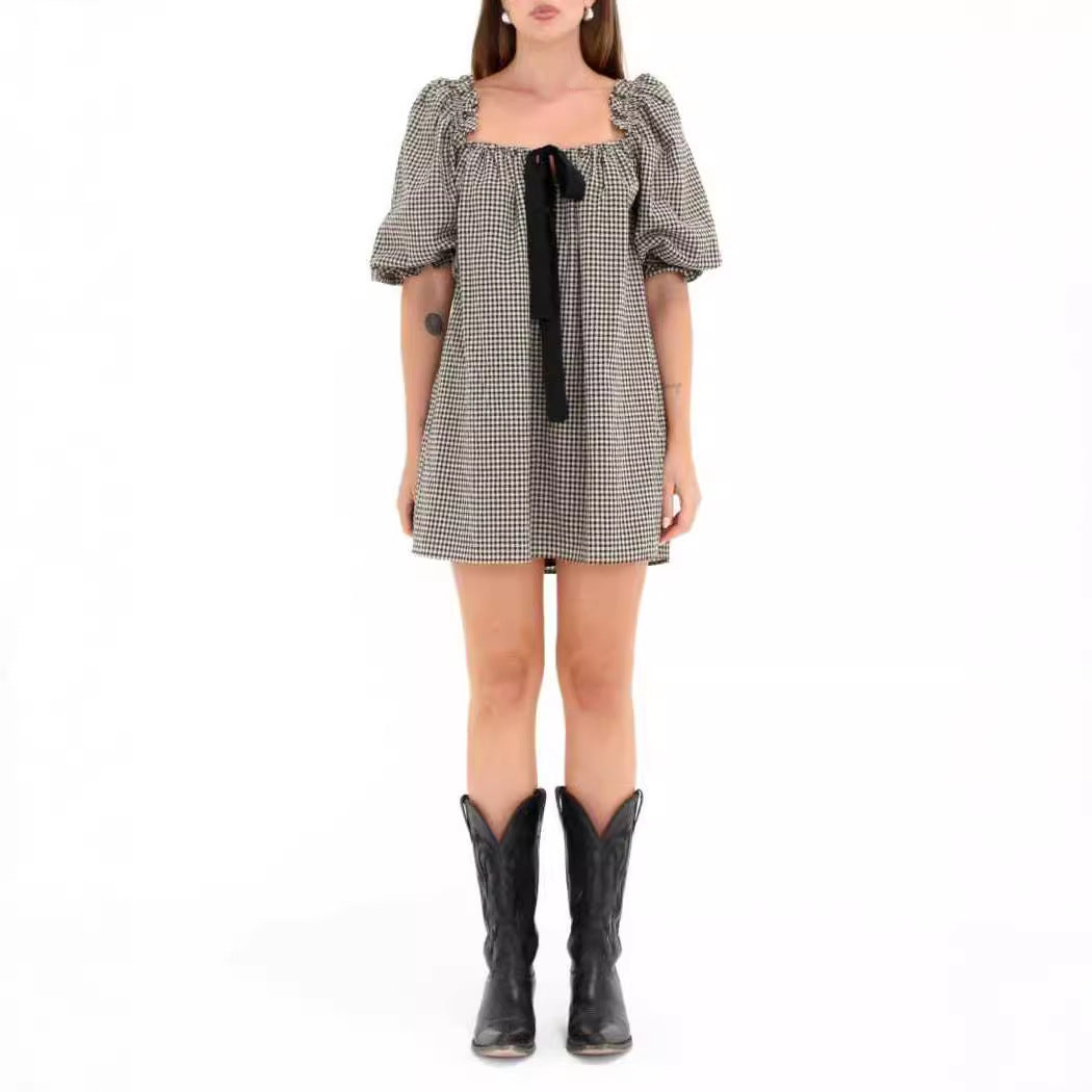 Vintage Off-Shoulder Puff Sleeve Babydoll Dress DP25D575