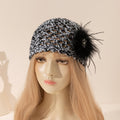 Vintage Hollow Out Feather Flower Crochet Beanie Cap 8BK6HAT199T