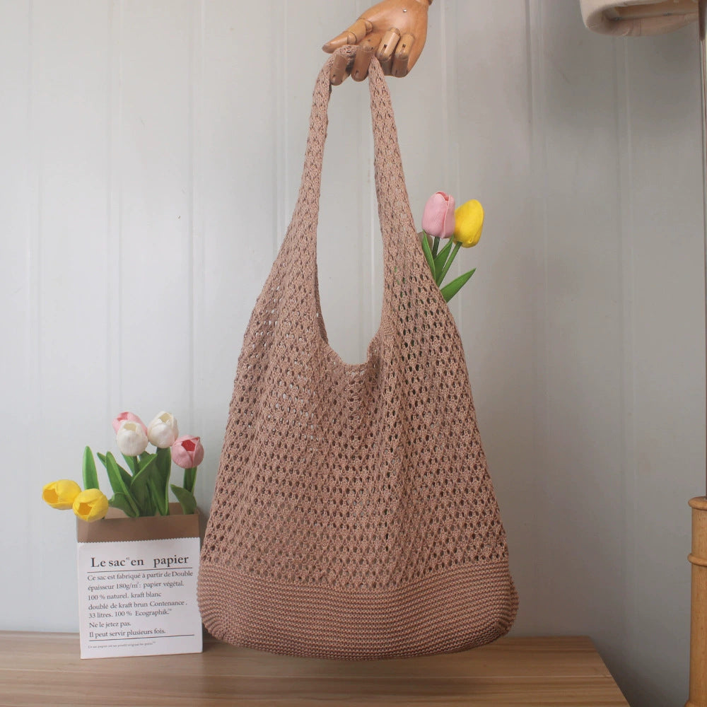 Hollow Out Solid Color Knit Ttote Bag 6W10BBG1783