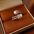 Elegant Cubic Zirconia Knot Pearl Open Ring 6W6JRG366