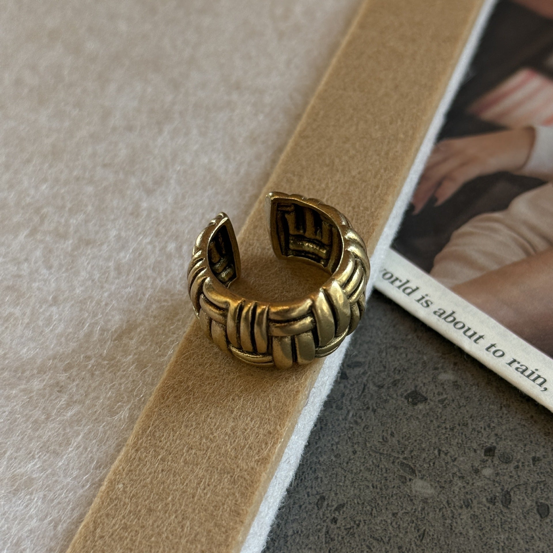 Punk Distressed Twisted Braided Metal Open Ring 6W6JRG299
