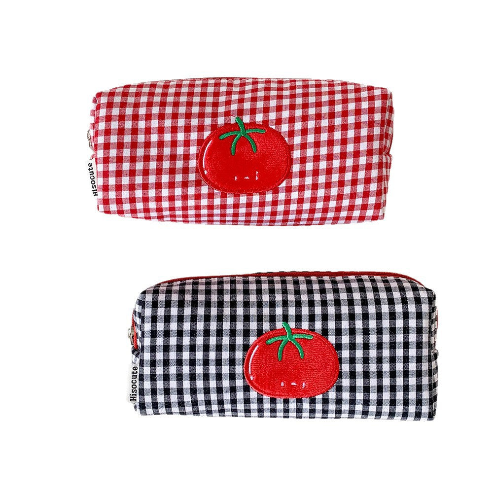 Cute Tomato Embroidery Plaid Print Makeup Bag MK2BW6S10BOB56