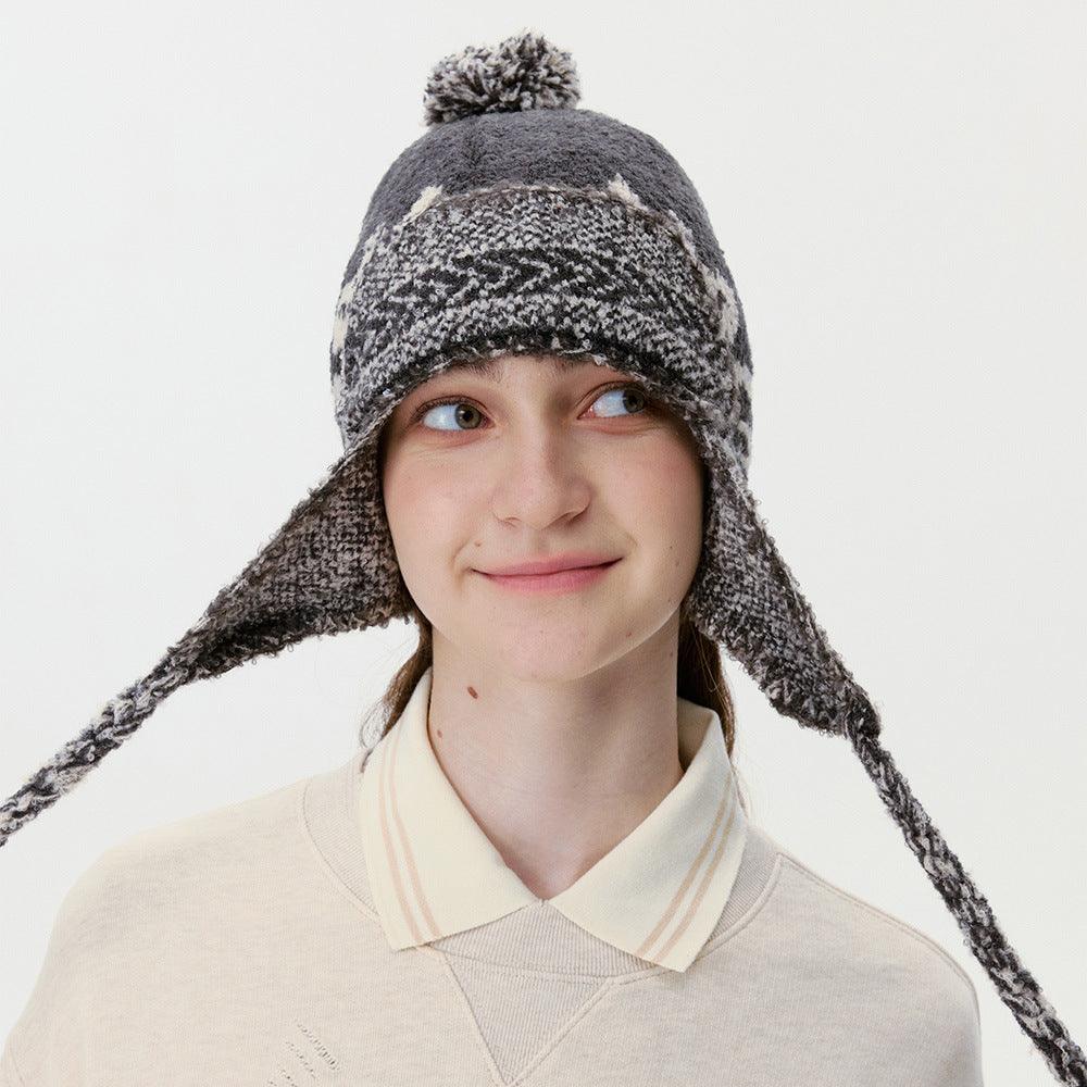 Vintage Braided Tassel Pom-Pom Knit Beanie Hat 6W6HAT657