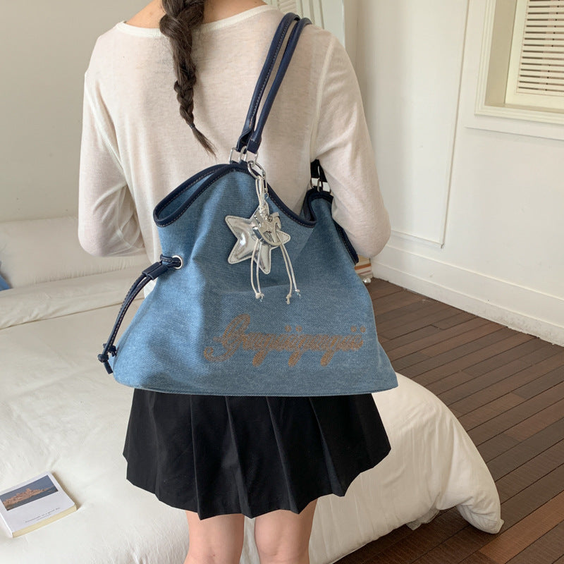 Solid Color Letters Embroideries Large Capacity Shoulder Bag 6W10BBG1358