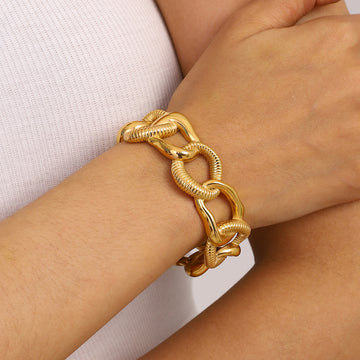 Chunky Gold Plated Wide Geometric Open Bracelet 6W6JBR600