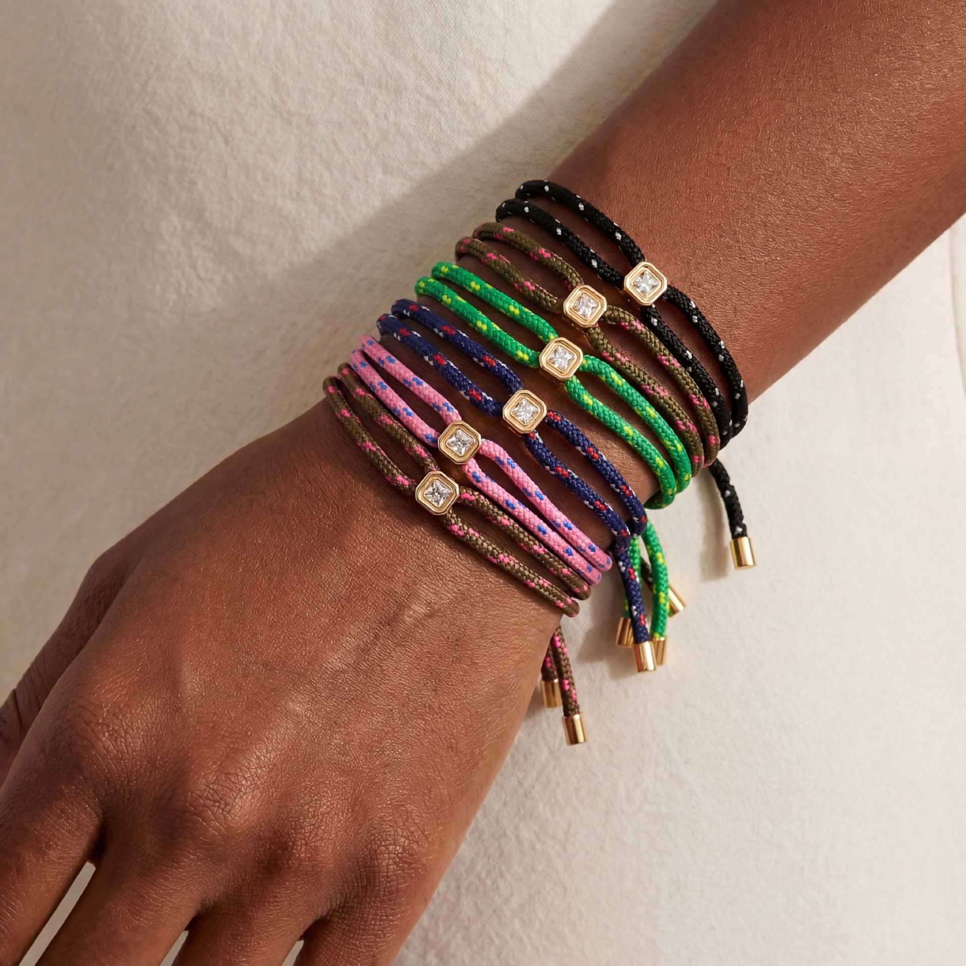 Trendy Square Rhinestone Adjustable Rope Bracelet 6W6JBR531