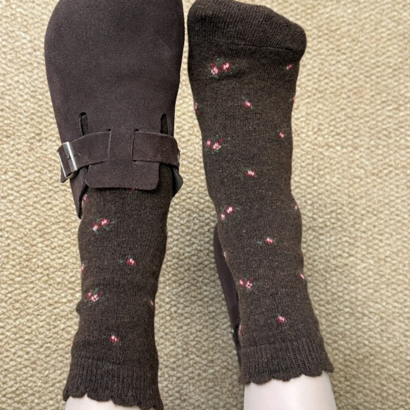 Floral Print Wool Blend Warm Crew Socks 6W8FSO714