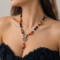 Vintage Halloween Pumpkin Bat Ghost Pendant Necklace 6W6JNC607