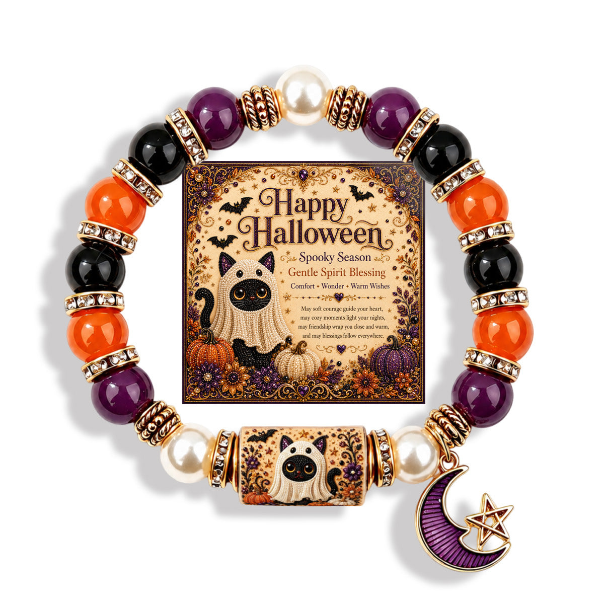Handmade Halloween Ghost Beaded Stretch Bracelet 6W6JBR449