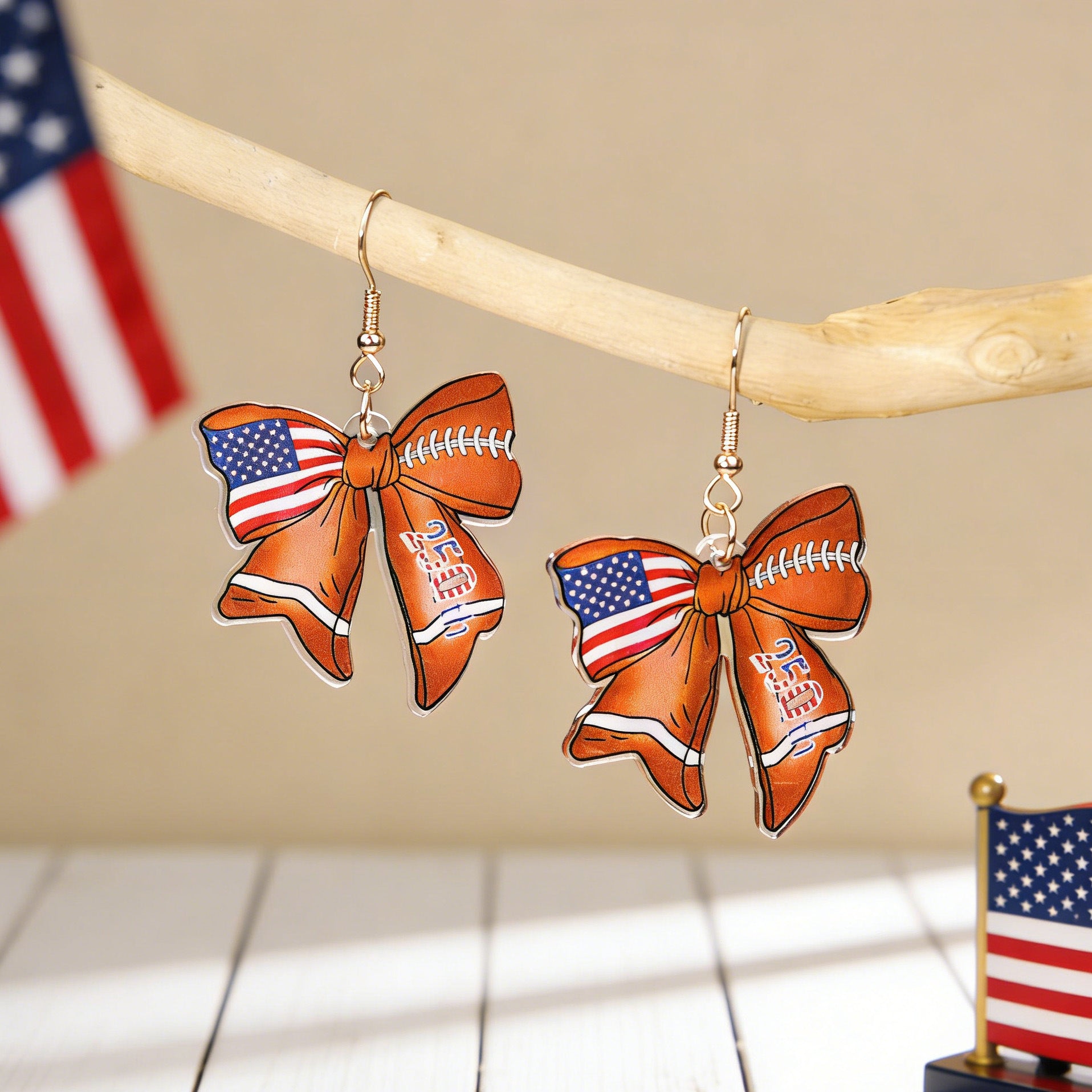 Stylish USA Flag Bowknot Pendant Hook Earring 8ZA6JER184L