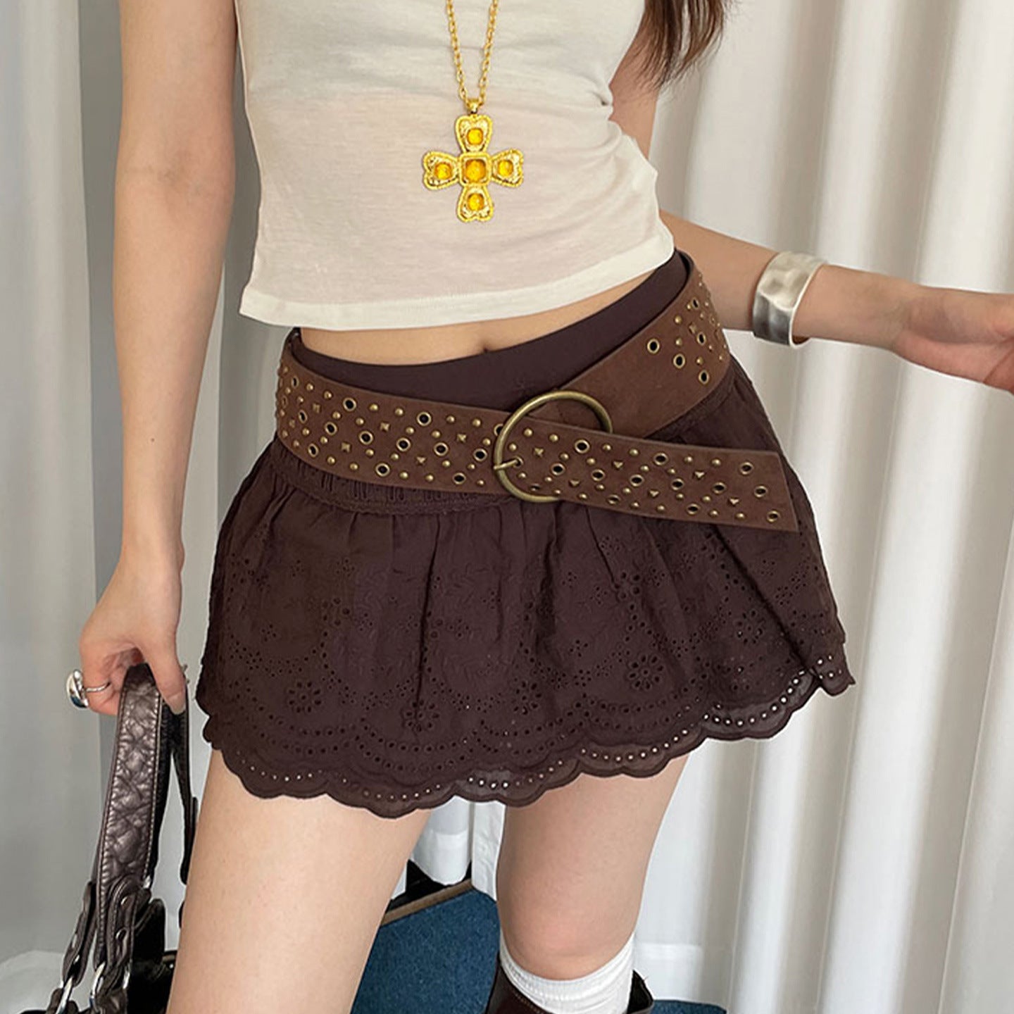 Vintage Cowgirl Weatern Studded Wide Lether Belt 6W6JBT134