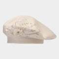Vintage Rhinestone Floral Embroidery Knit Beret Hat 6W6HAT523
