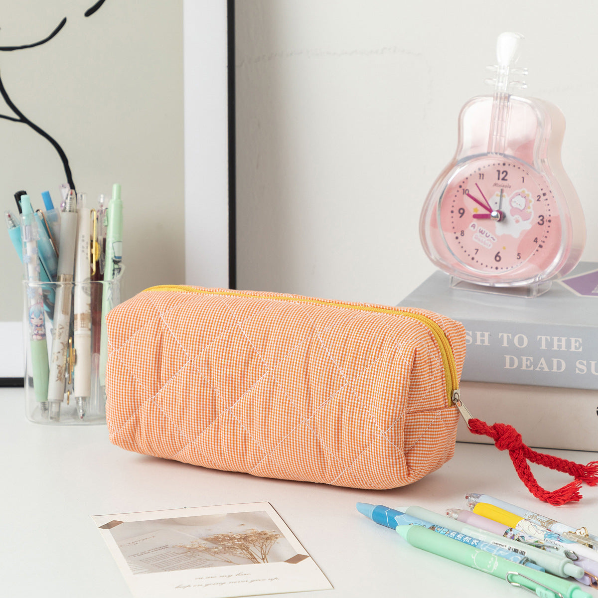 Retro Color Contrast Plaid Portable Pencil Pouch 6S10BOB1043