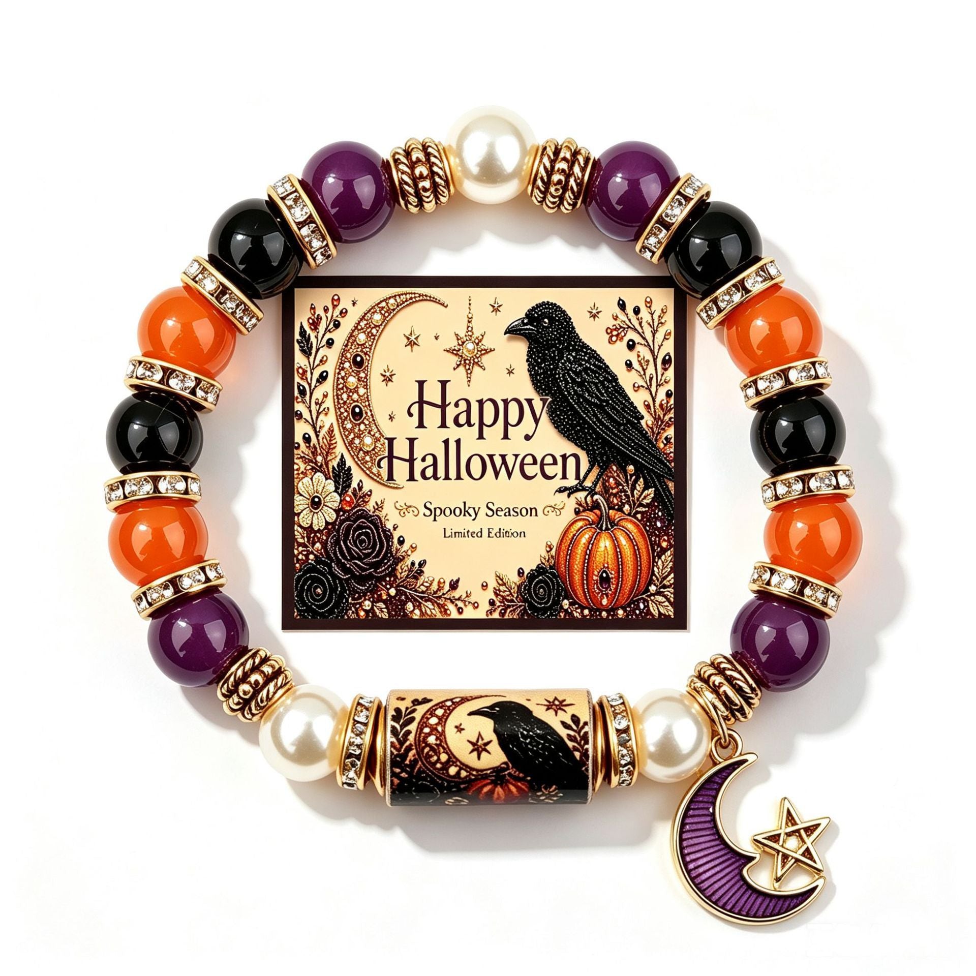 Handmade Halloween Ghost Beaded Stretch Bracelet 6W6JBR449