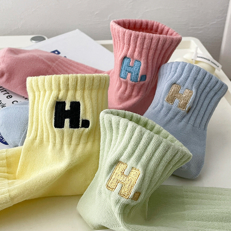 Letter Embroidery Knit Socks - DippedShop Wholesale - #4195