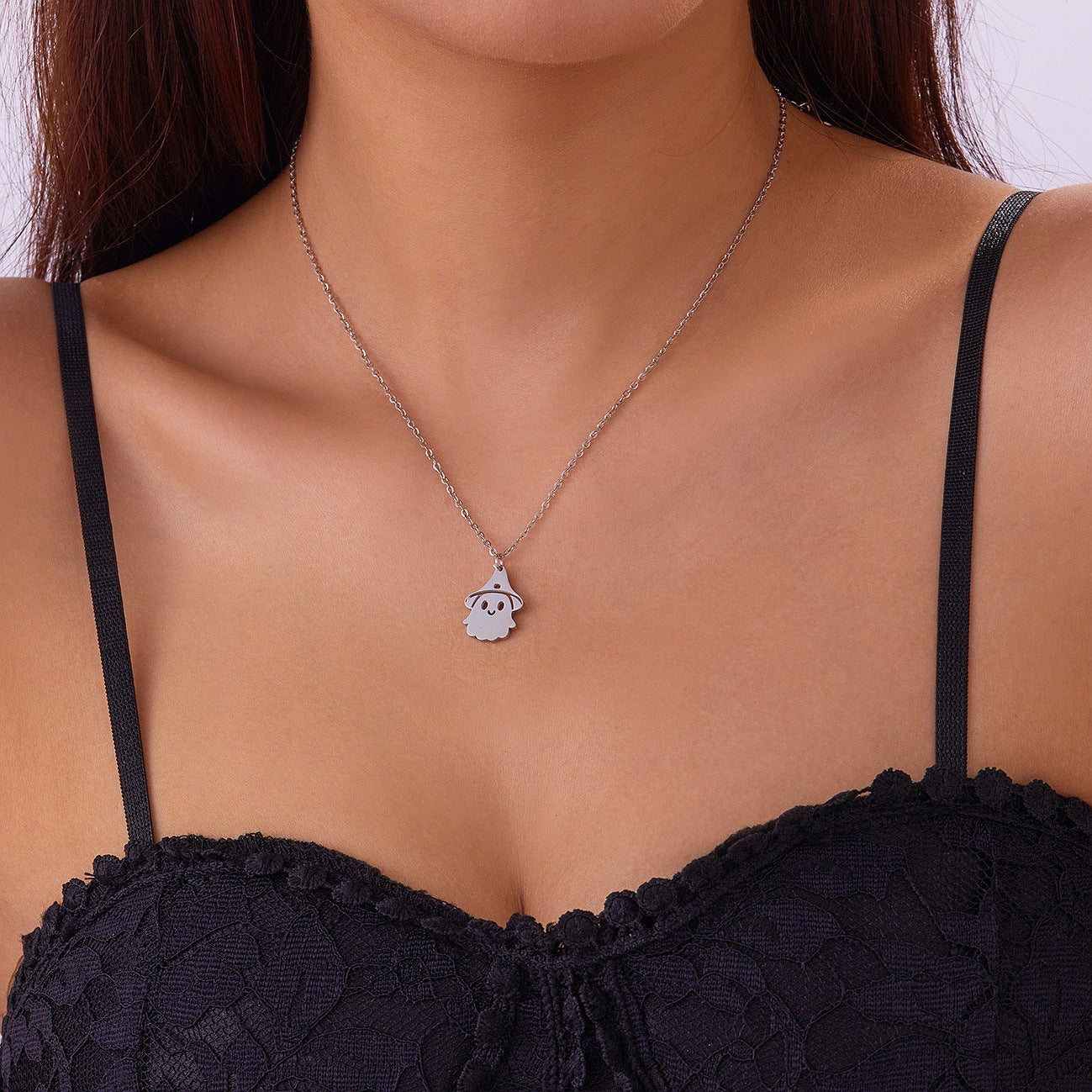 Simple Halloween Pumpkin Ghost Choker Necklace 6W6JNC613
