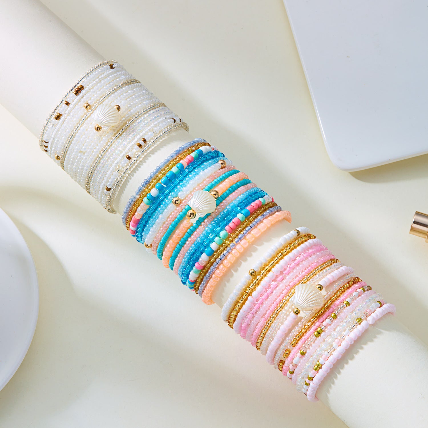 Cute Multi-Color Beaded Chain Stackable Bracelets 6W6JBR505