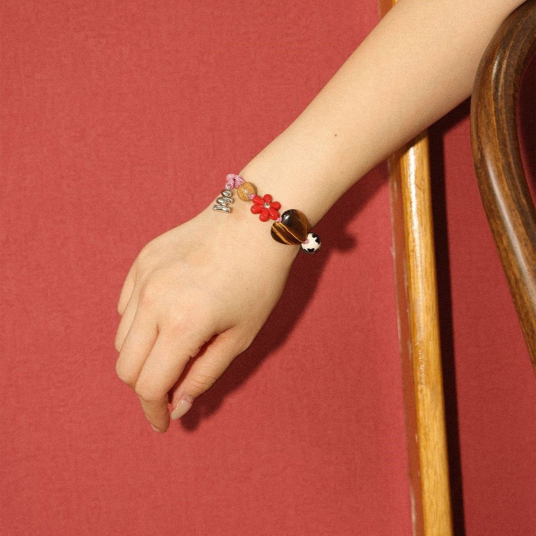 Cute Heart Braided Cord Beaded Bracelet DP25F807