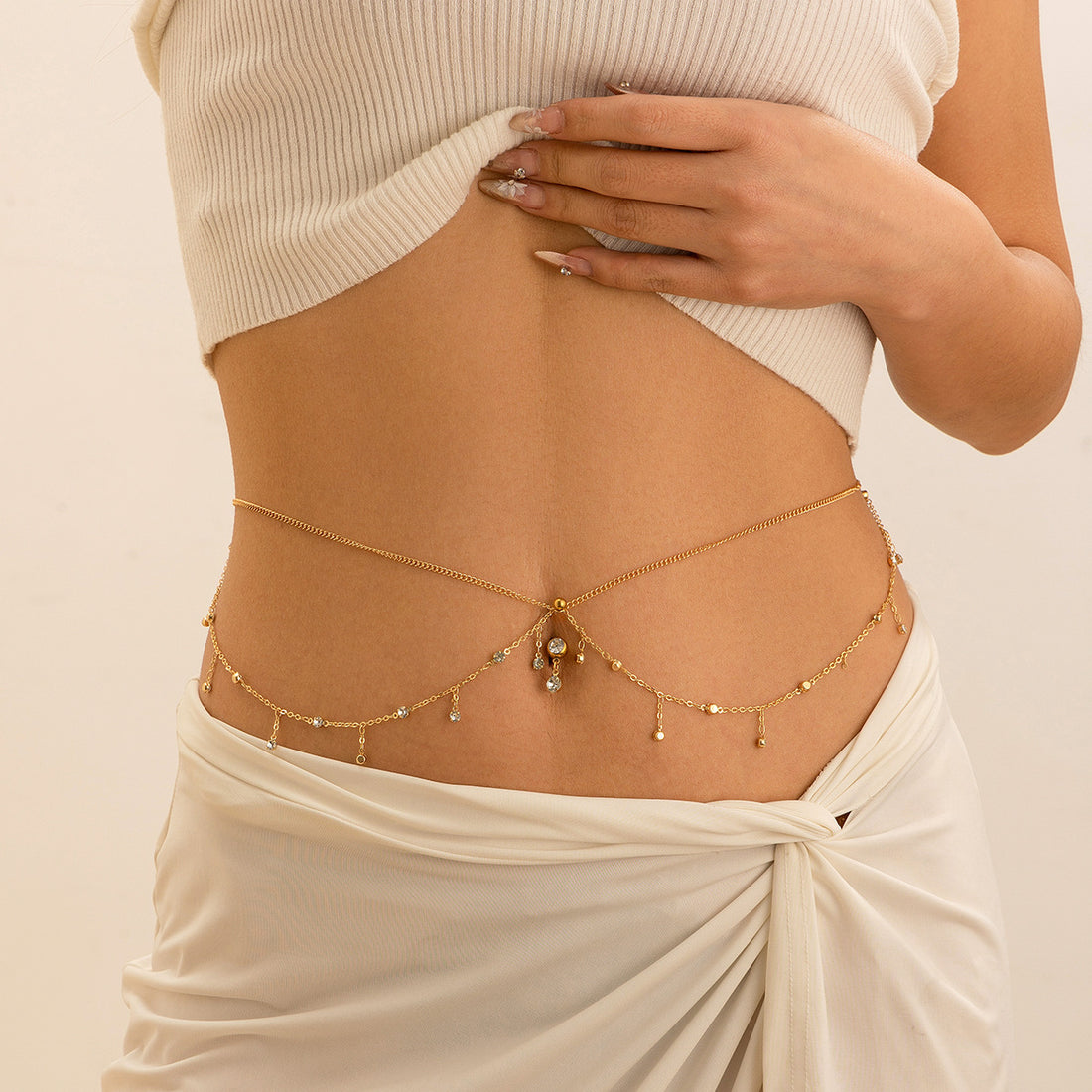 Fashion Rhinestone Tassel Layered Waist Chain MK2MBEP6W6JBC56