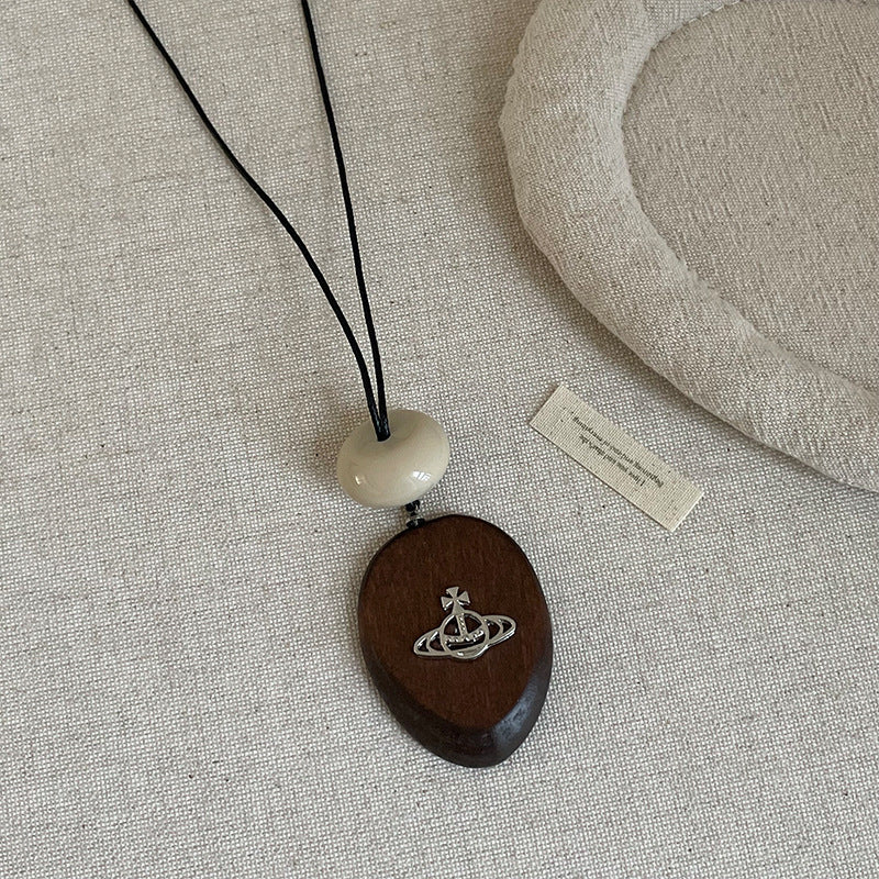 Vintage Wooden Heart Pendant Choker Necklace 6W6JNC382L