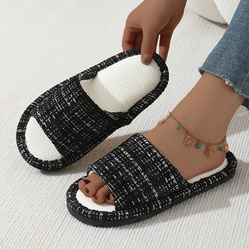 Linen Open Toe Slippers - DippedShop Wholesale - #6675
