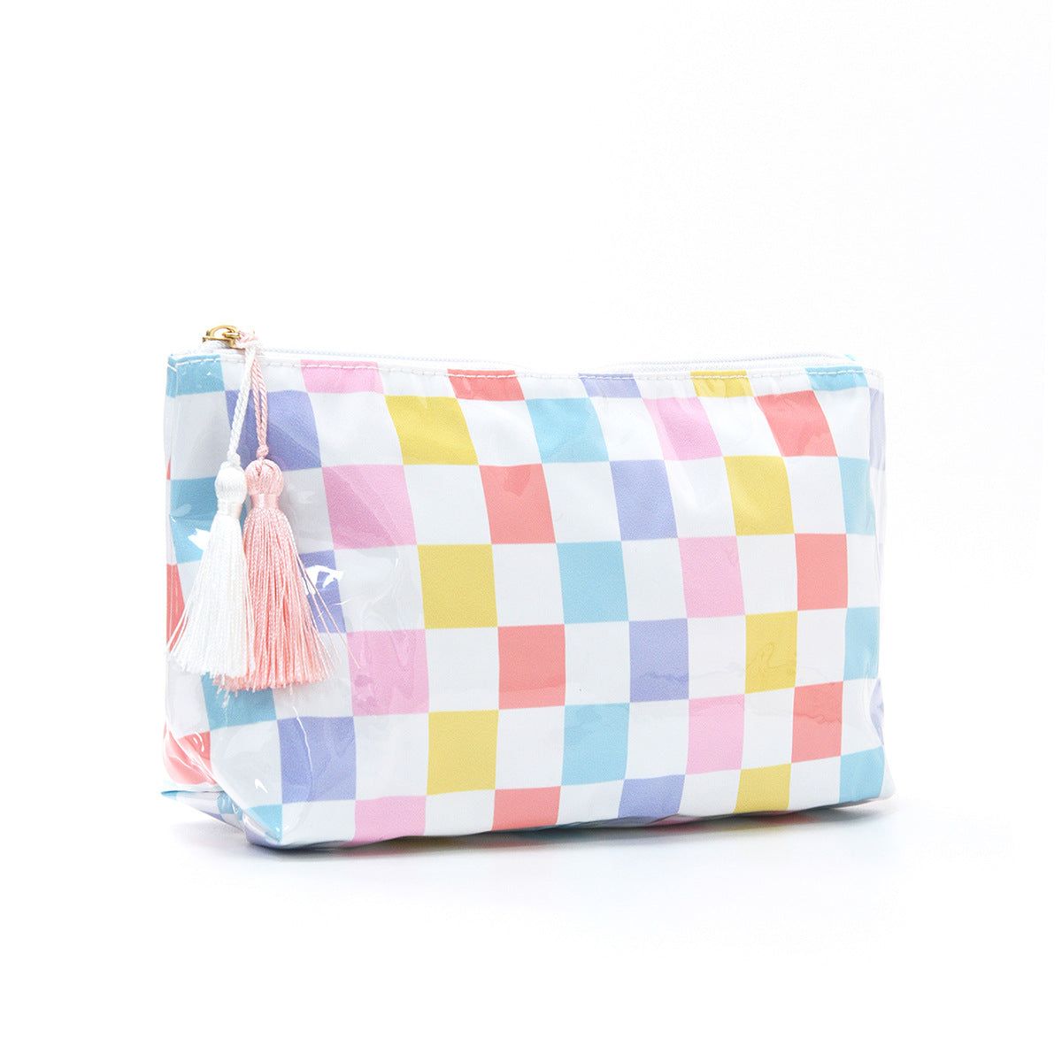 Colorful Checkerboard Waterproof PVC Cosmetic Bag MK2BLW6C5CO23