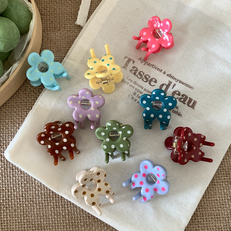Sweet Polka Dots Mini Flower Hair Claw Clip 6W6HCP1288