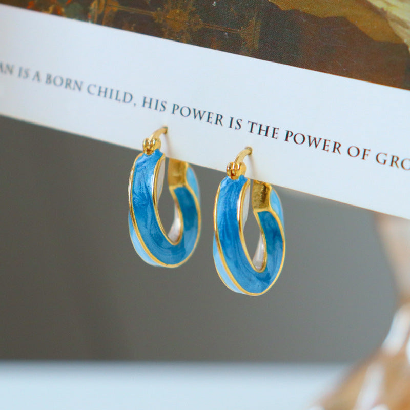 Vintage Twist Oil Drip Hoop Earrings DP25B833