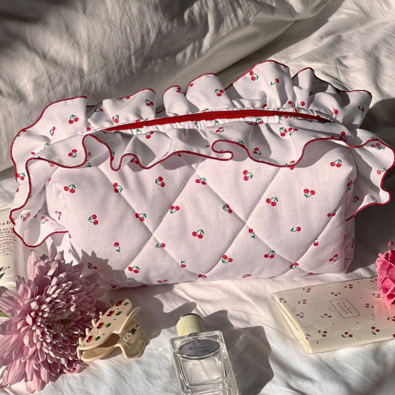 Flower Print Ruffle Cosmetic Bag - DippedShop Wholesale - #7539