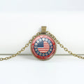 Retro USA Flag Pattern Round Pendant Chain Necklace 8ZA6JNC278T
