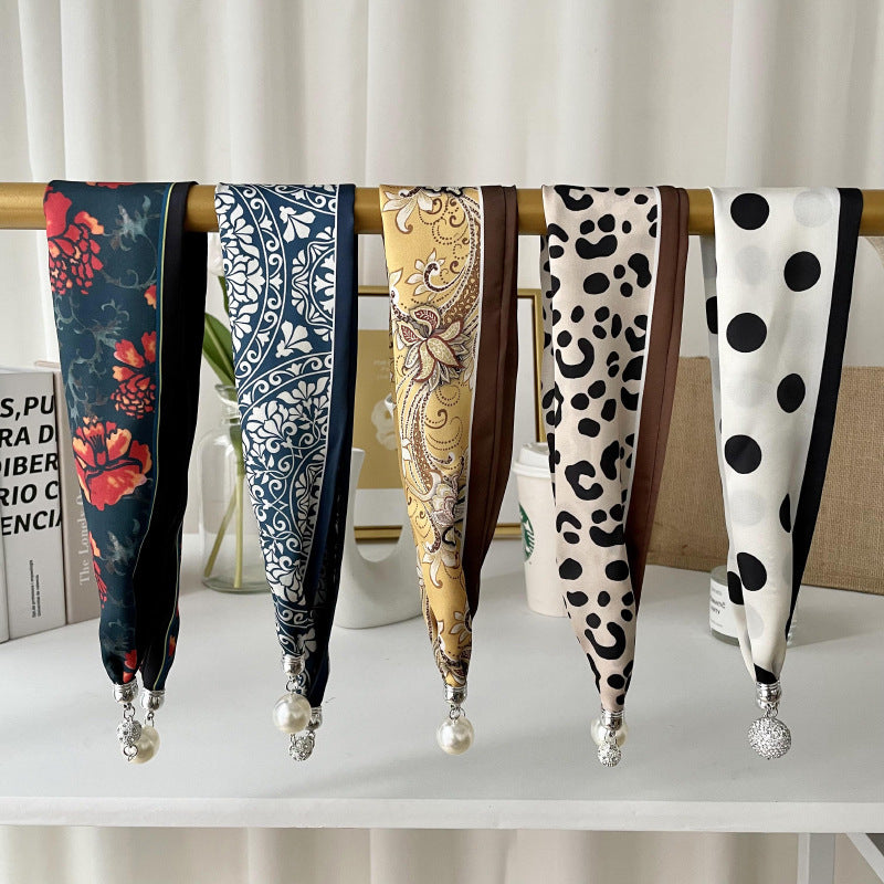 Pearl Rhinestone Polka Dot Satin Scarf DP25F446