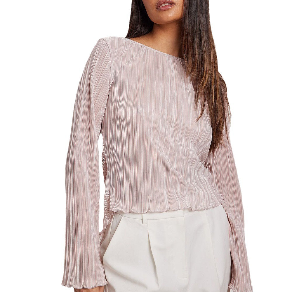 Elegant Ruched Flared Sleeve Back-Tie Top DP25E426