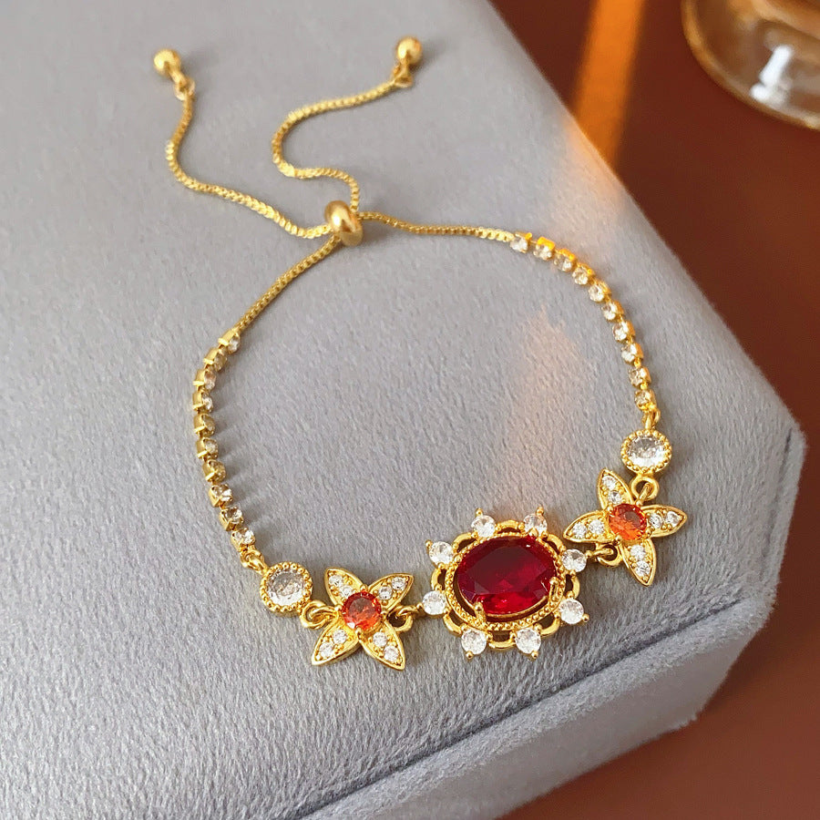 Vintage Rhinestones Floral Pendant Necklace 6W6JNC901