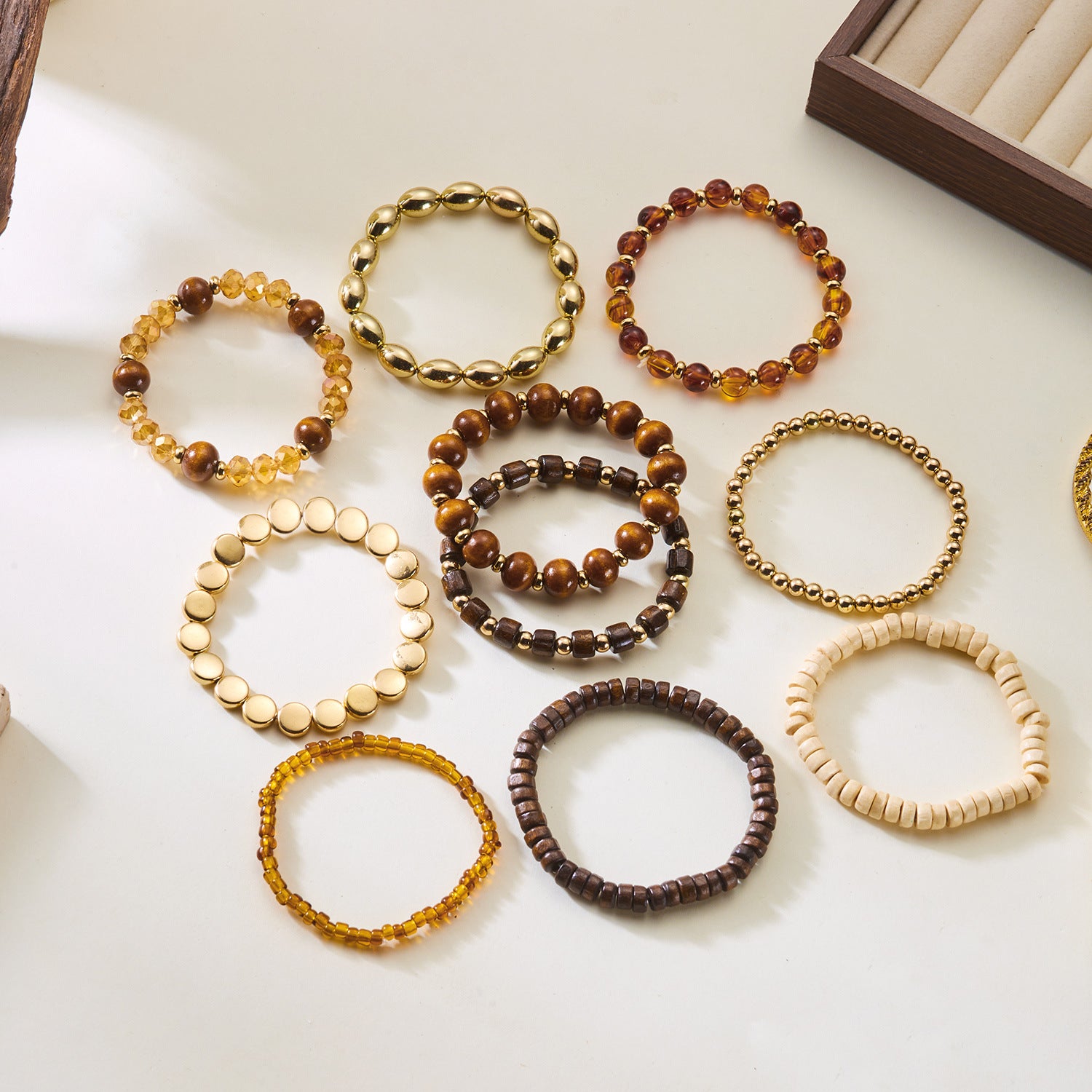 Boho Style Wooden Beaded Layered Elastic Bracelet 6W6JBR504