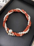 Vintage Paisley Print Pearl Chain Magnetic Scarf Necklace MK2BW6W6JNC235