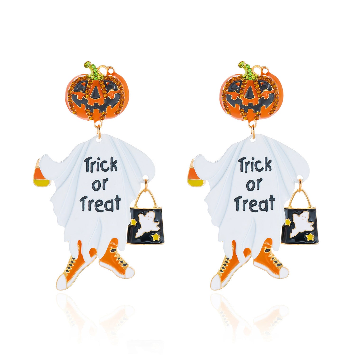 Quirky Sparkly Rhinestone Pumkin Pendnat Dangle Earrrings 6W6JER544