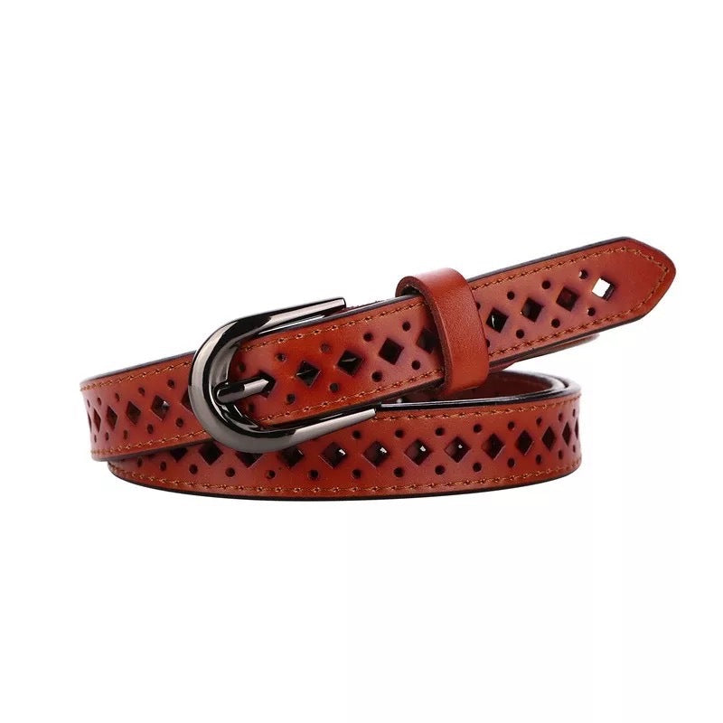 Trendy Hollow Out Solid Color Leather Belt 6W6JBT175