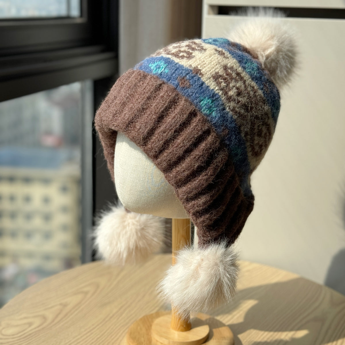 Jacquard Fleece Earflap Beanie - DippedShop Wholesale - #6531