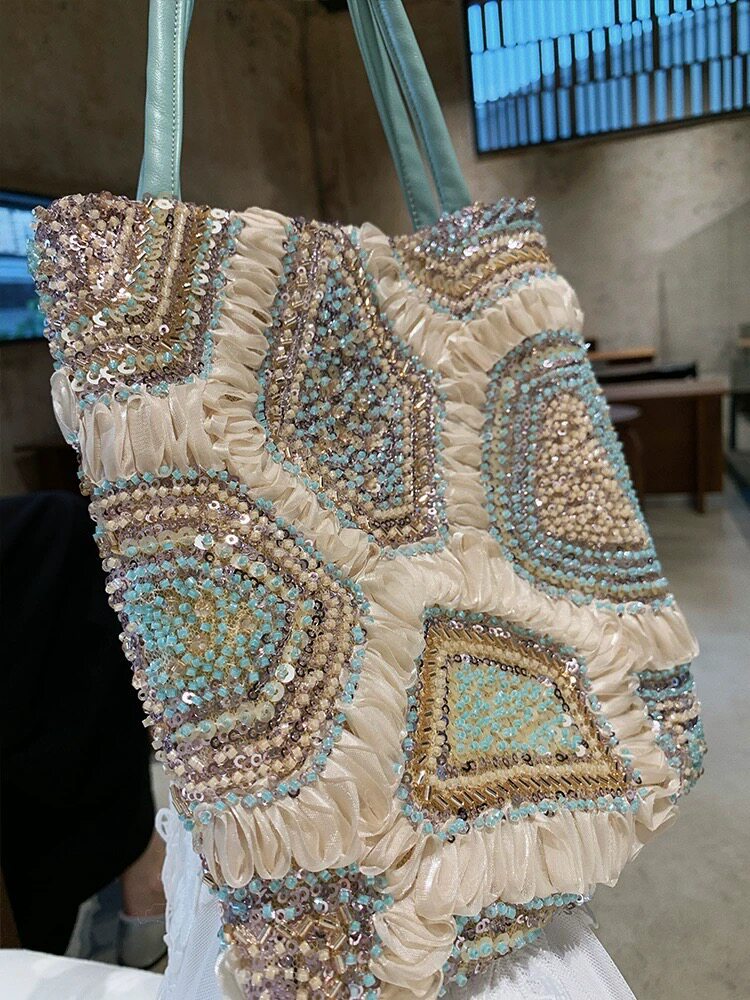 Embroidered Sequin Floral Handbag - DippedShop Wholesale - #0467