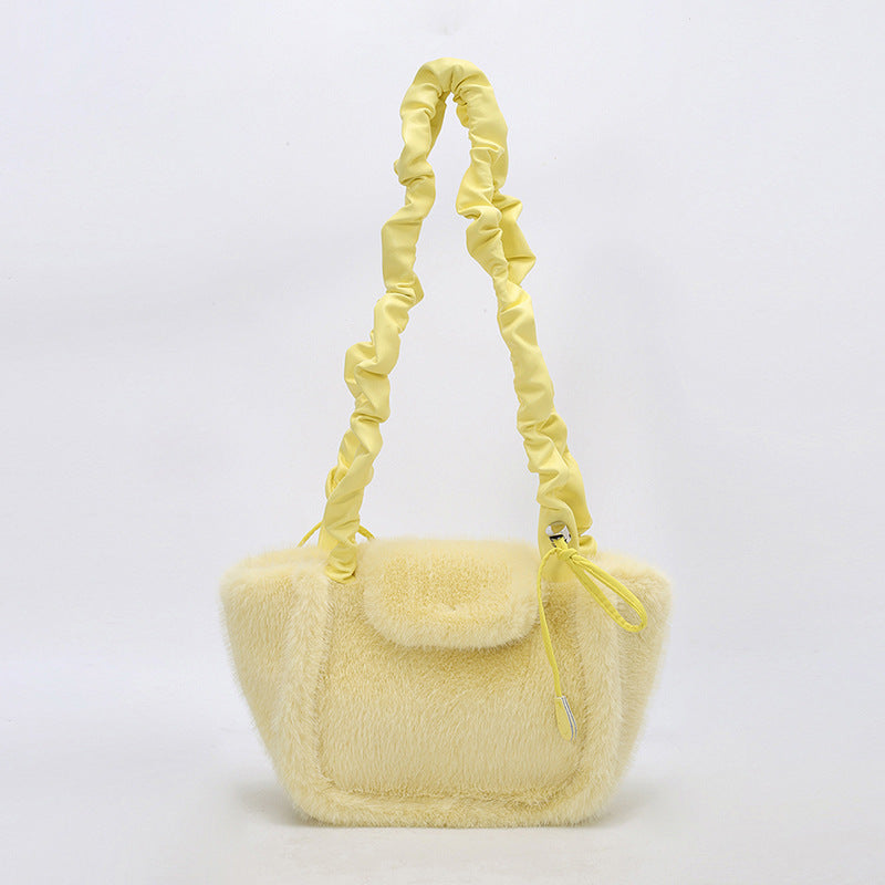 Simple Solid Color Imitation Rabbit Fur Shoulder Bag 6W10BBG1928
