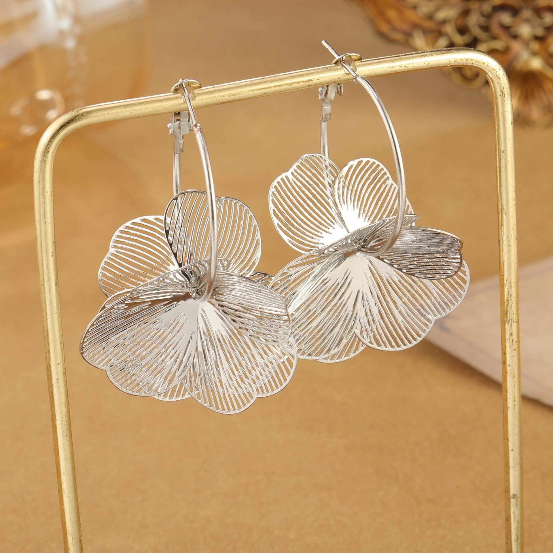 Fashion Gold Plated Floral Dangle Hoop Earrings 6W6JER587