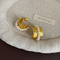 Gold Plated Pearl Wide Earrings - DippedShop Wholesale - #8499