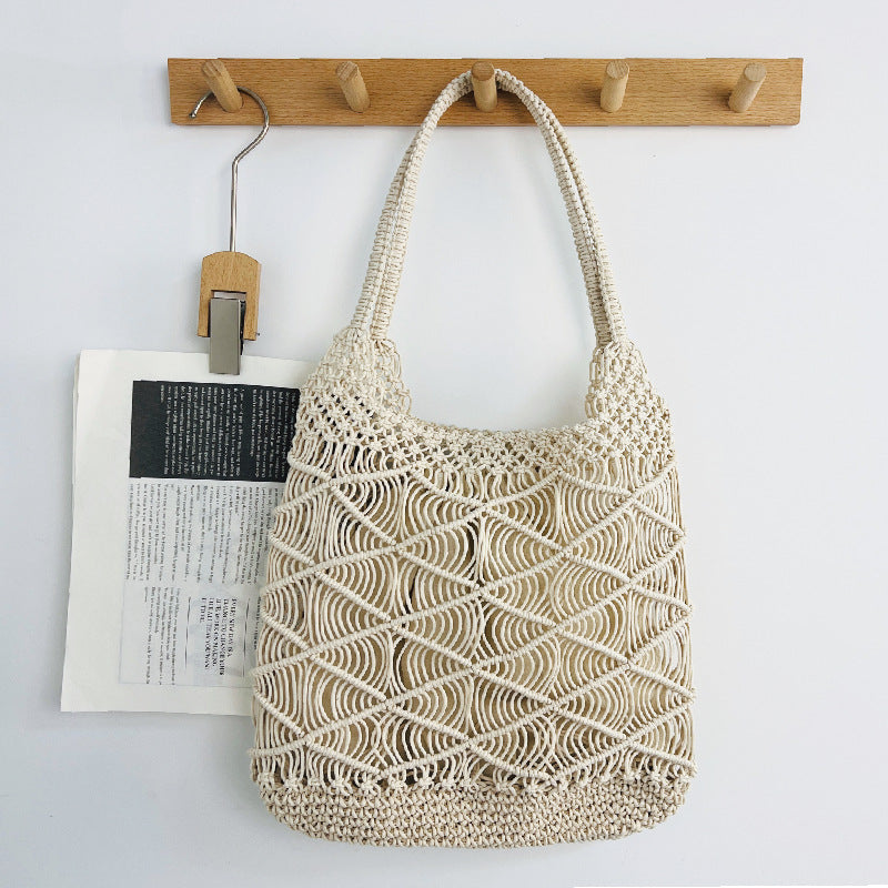 Solid Color Hand Woven Hollow Tote Bag 8CW6BBG530L