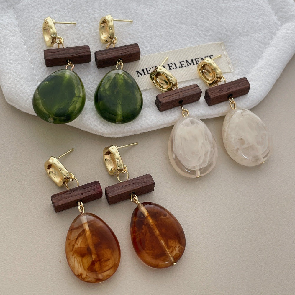 Retro Irregular Oval Resin Pendant Drop Earrings 6W6JER602