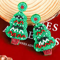 Handmade Christmas Tree Seed Bead Dangle Earrings 6W6JER689