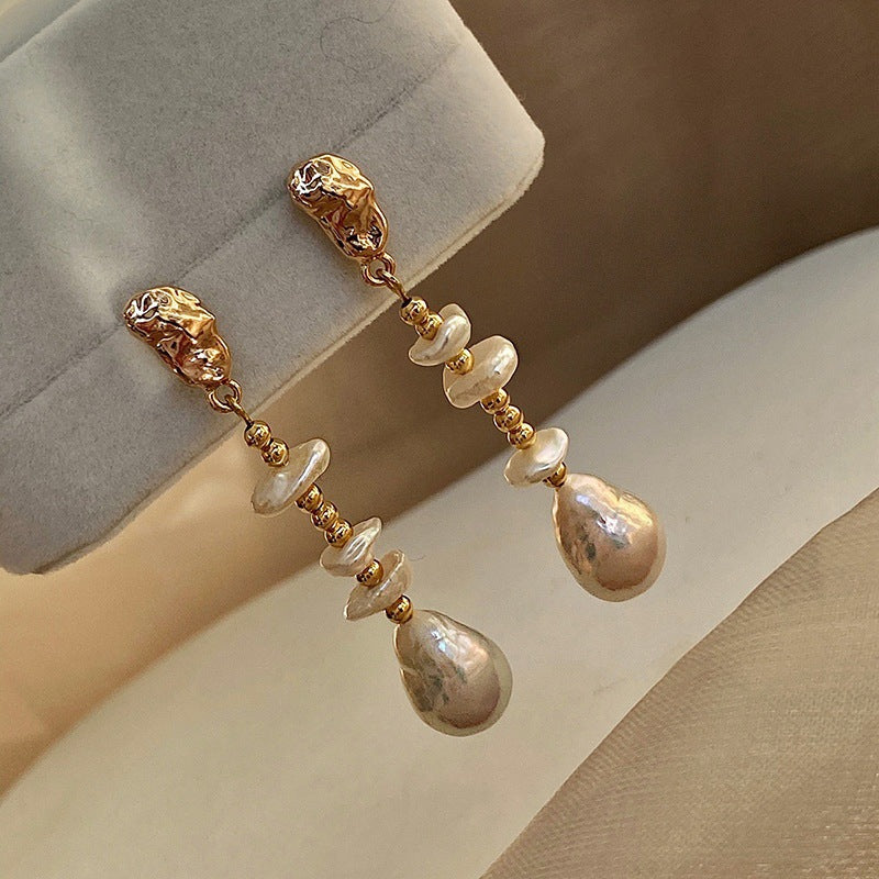 Baroque Pearl Gold Drop Earrings - DippedShop Wholesale - #5075