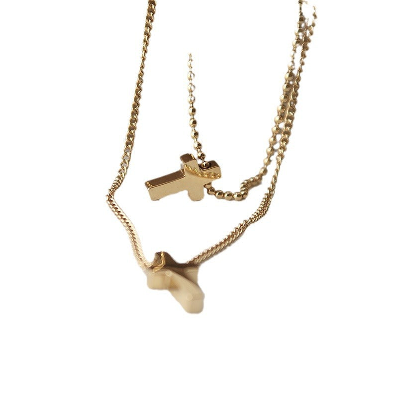 Stylish Double Layer Cross Pendant Chain Necklace 6W6JNC1008